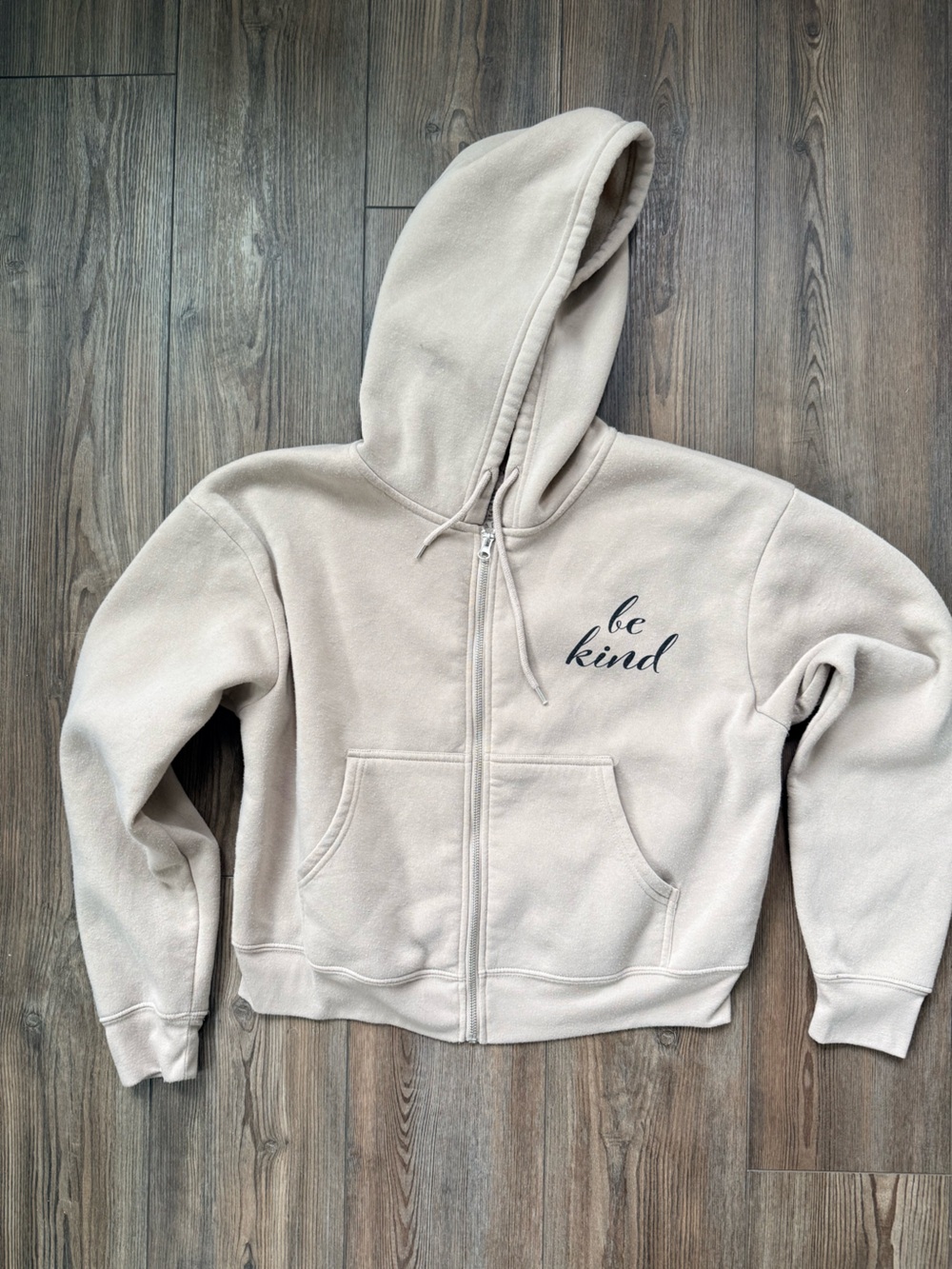Be Kind cropped Zip-Up Hoodie Jacket - Cream